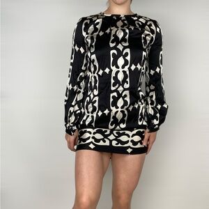 CACHE 100% Silk Long Sleeve‎ Mini Dress Crewneck